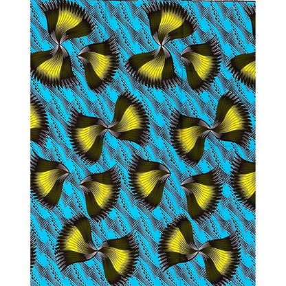 African Print Fabric/Ankara - Blue, Yellow, Green “Ayé Wings" Design, 1 Yard