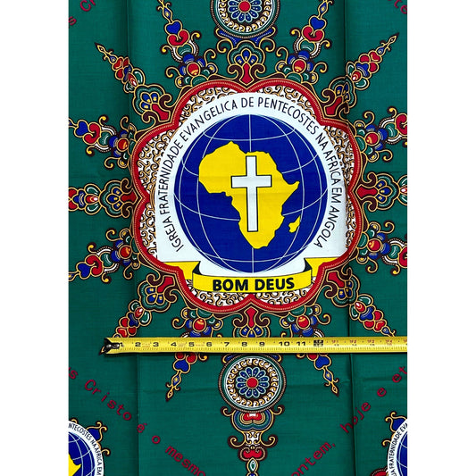 African Print Fabric/ Ankara - Green, Yellow, Red 'Bom Deus,’ 1 YARD