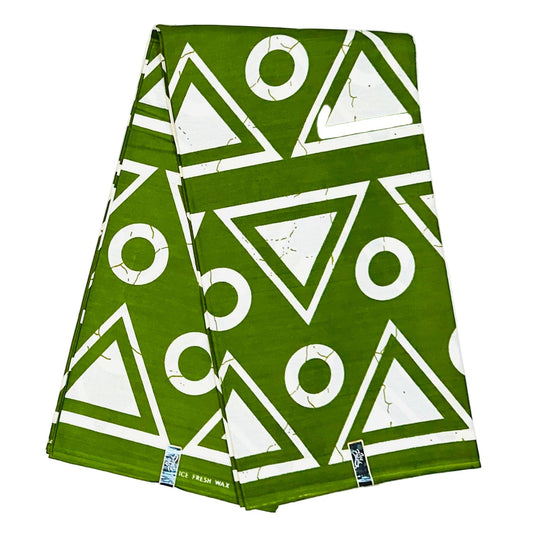 African Print Fabric/ Ankara - Green, White 'Ajani Code ' Design, YARD or WHOLESALE