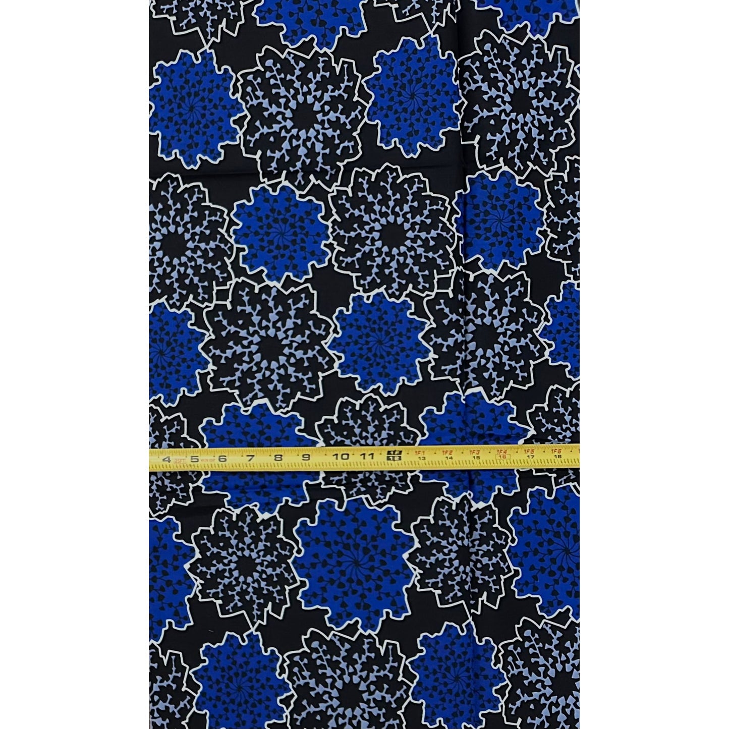 African Print Fabric/ Ankara - Blue, Gray, Black 'Mandarin', 1 YARD