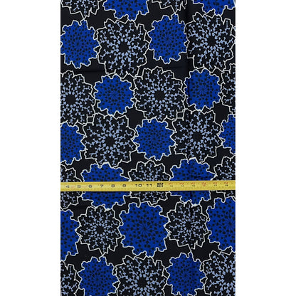 African Print Fabric/ Ankara - Blue, Gray, Black 'Mandarin', 1 YARD