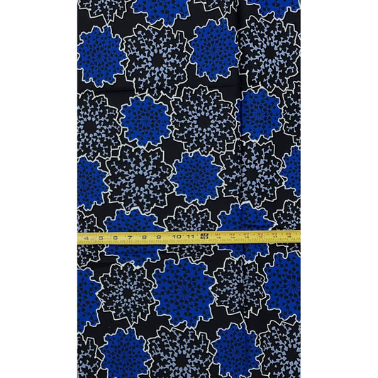 African Print Fabric/ Ankara - Blue, Gray, Black 'Mandarin', 1 YARD