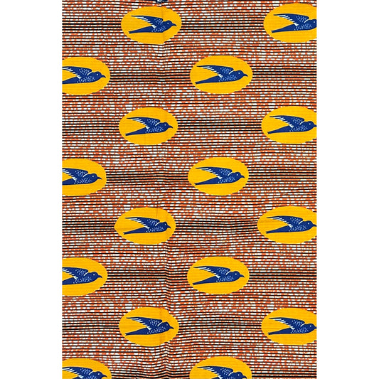 African Print Fabric/ Ankara - Orange, Dark Yellow, Black "Senegalese Swallow", Yard or Wholesale