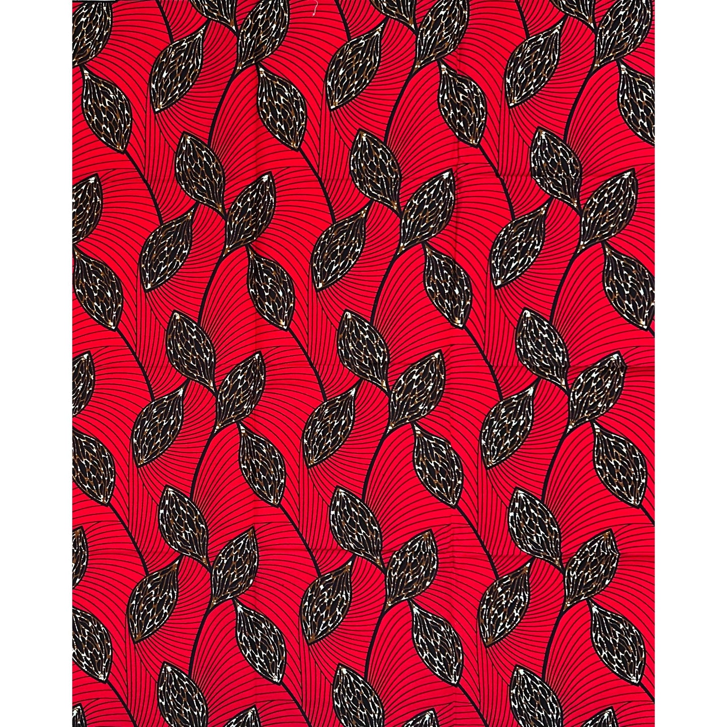 African Print Fabric/ Ankara - Red, Brown, Black ‘Life Lines' Design, 1 YARD