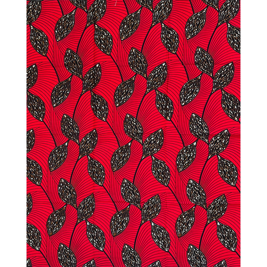 African Print Fabric/ Ankara - Red, Brown, Black ‘Life Lines' Design, 1 YARD