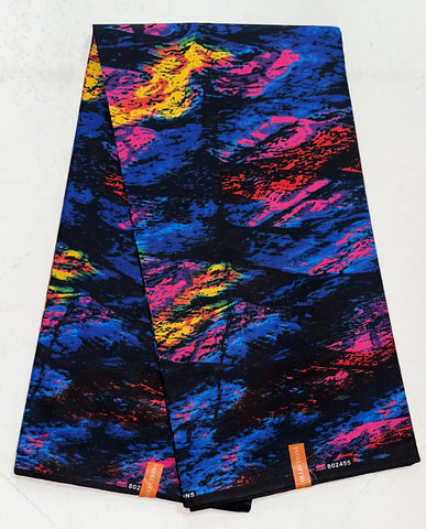 African Print Fabric/ Ankara - Blue, Pink, Yellow 'Amani', YARD OR WHOLESALE