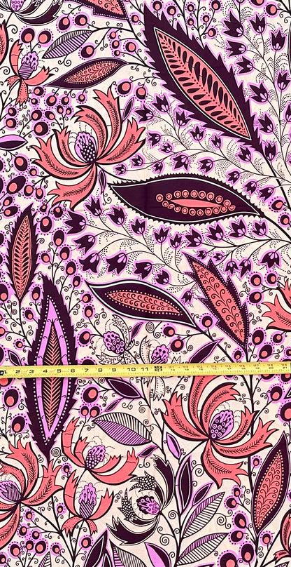 African Print Fabric/Ankara - Pink, Purple, Brown 'Petal Theory', YARD or WHOLESALE