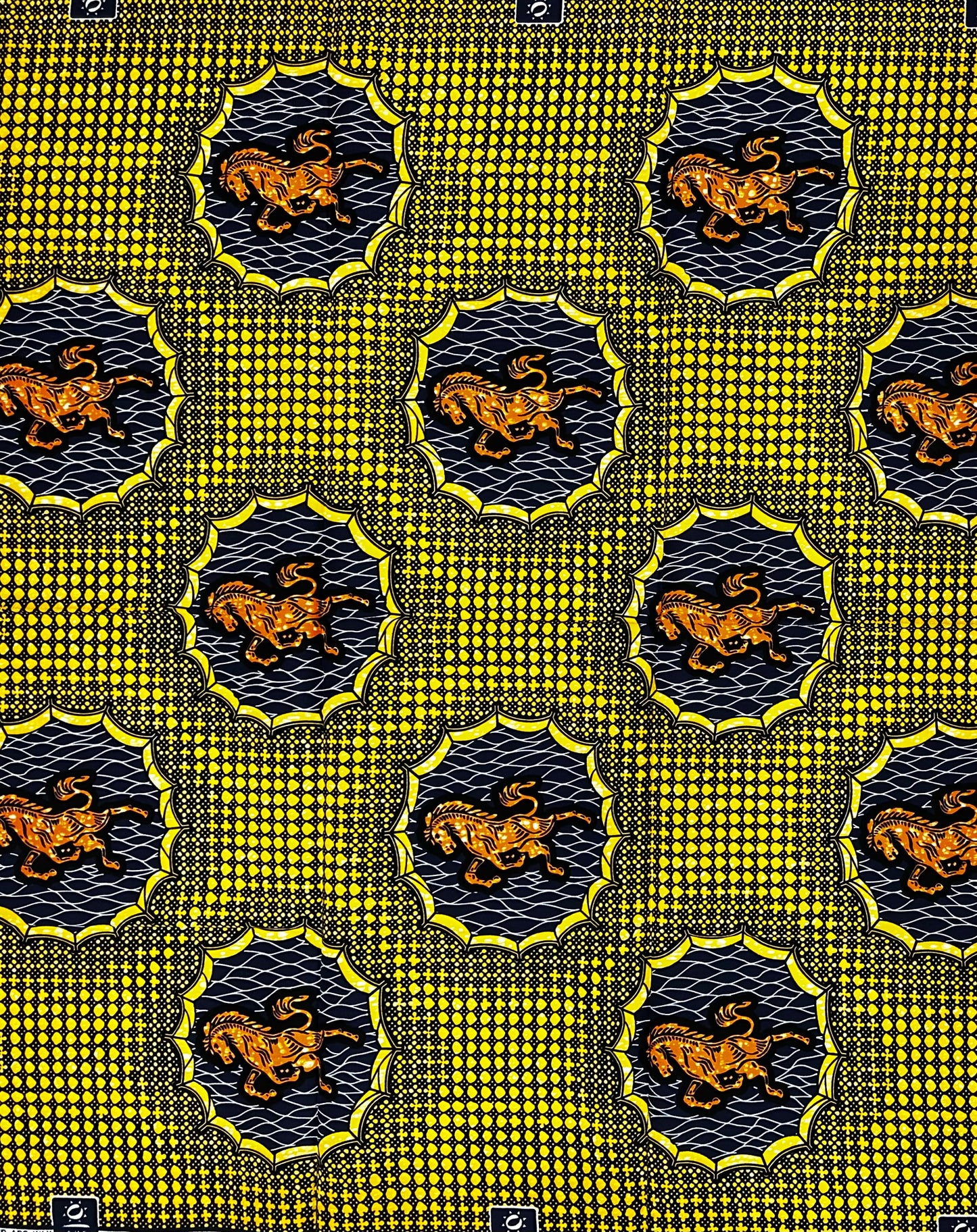 African Print Fabric/ Ankara - Yellow, Orange, Blue 'Cavalry of Benin', 1 YARD