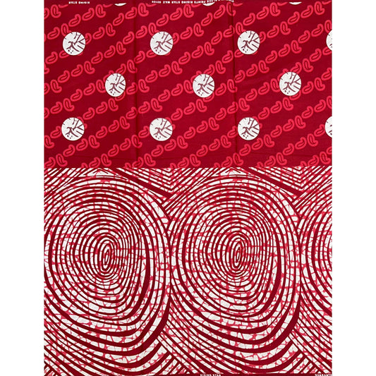 African Print Fabric/ Ankara - Red, White 'Heartbeat Geometry' Design, YARD or WHOLESALE