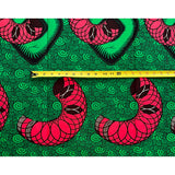 African Print Fabric/Ankara - Green, Pink, Brown "Lucy Luck" Design, 0.5 Yards