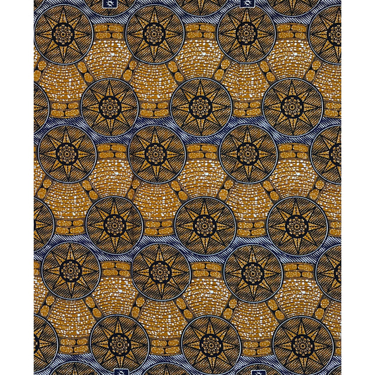 African Print Fabric/ Ankara - Brown, Blue, Black ‘Follow the Money' Design, 1 YARD