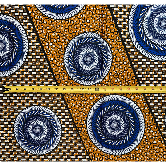 African Print Fabric/ Ankara - Brown, Blue ‘Lethabo', 1YARD