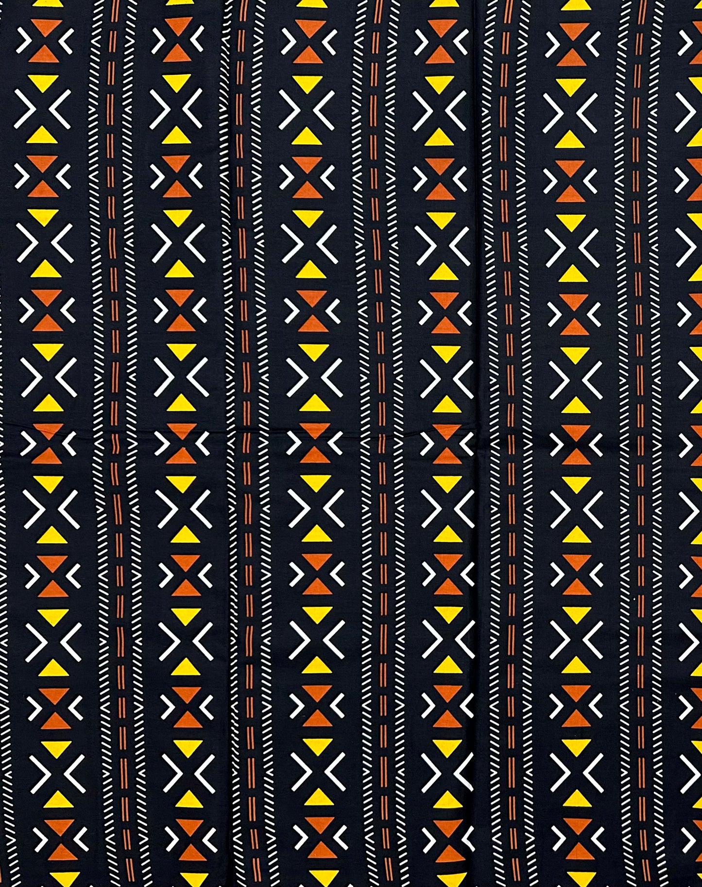 African Print Fabric/ Ankara - Black, White, Brown, Yellow 'Cross the Line' Design, YARD or WHOLESALE
