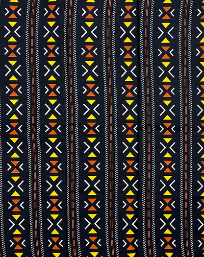 African Print Fabric/ Ankara - Black, White, Brown, Yellow 'Cross the Line' Design, YARD or WHOLESALE