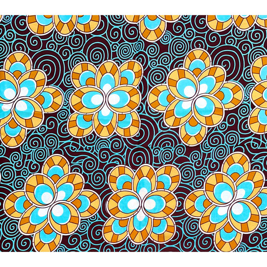 African Print Fabric/ Ankara - Blue, Brown, Beige "Moctar" Design, Yard