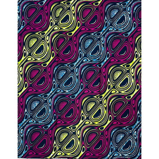 African Print Fabric/Ankara - Purple, Yellow, Gray "Gbedu Rhythm" Design
