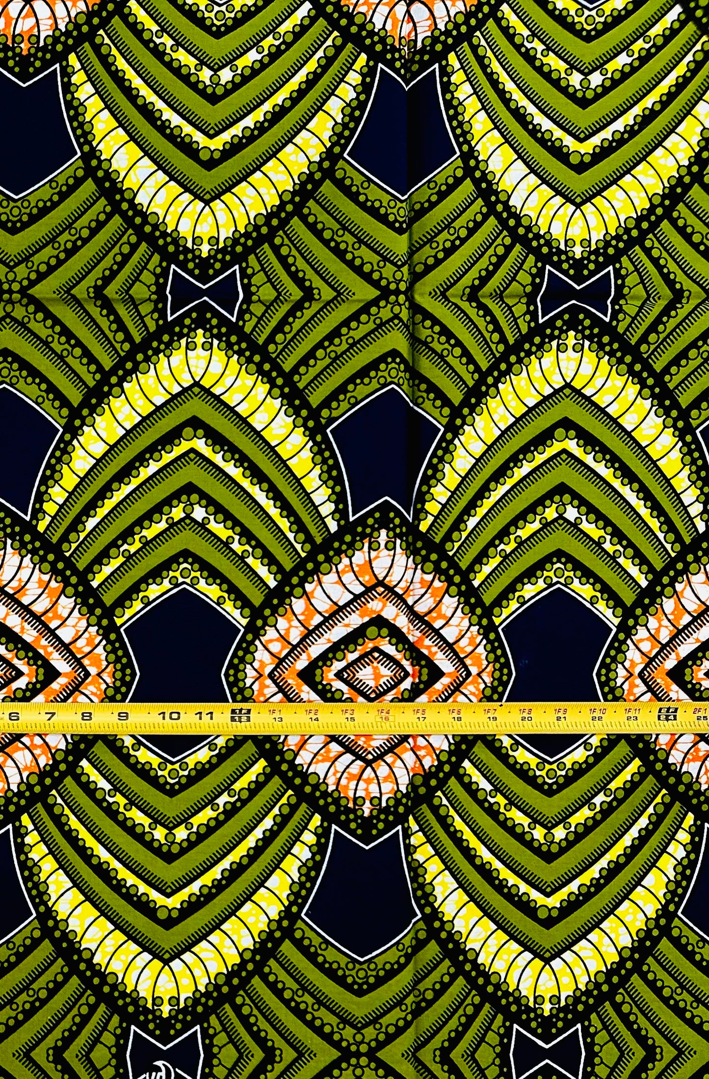 African Print Fabric/ Ankara - Green, Yellow, Orange ‘Paths to Ile-Ife', 1 YARD
