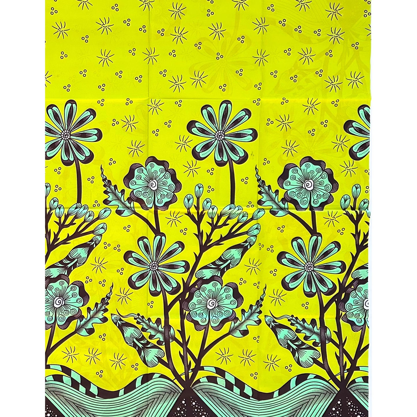 African Print Fabric/ Ankara - Shades of Green, Brown ‘Joy Grows Here' Design, 1 YARD