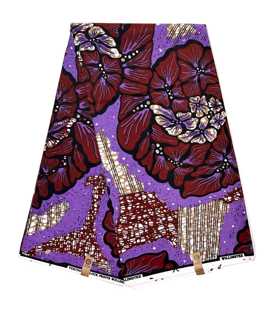 African Print Fabric/ Ankara - Purppe, Brown 'Aunties Association', YARD or WHOLESALE