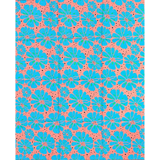 African Print Fabric/ Ankara - Blue, Green, Coral 'Summer Guest', 1 YARD
