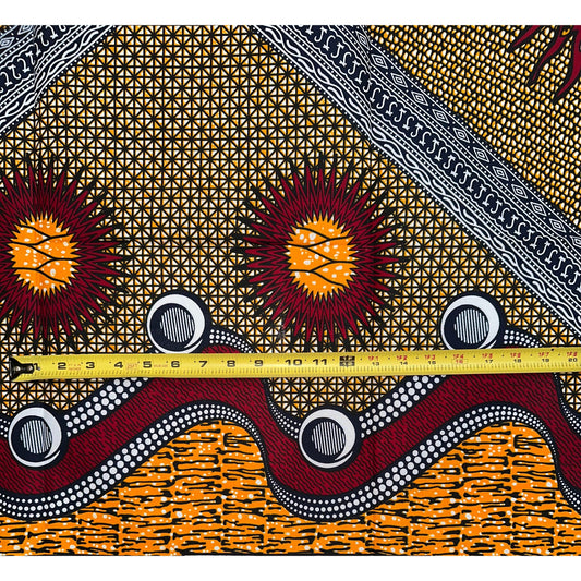 African Print Fabric/ Ankara - Red, Orange, Navy ‘Kanzi', 1YARD