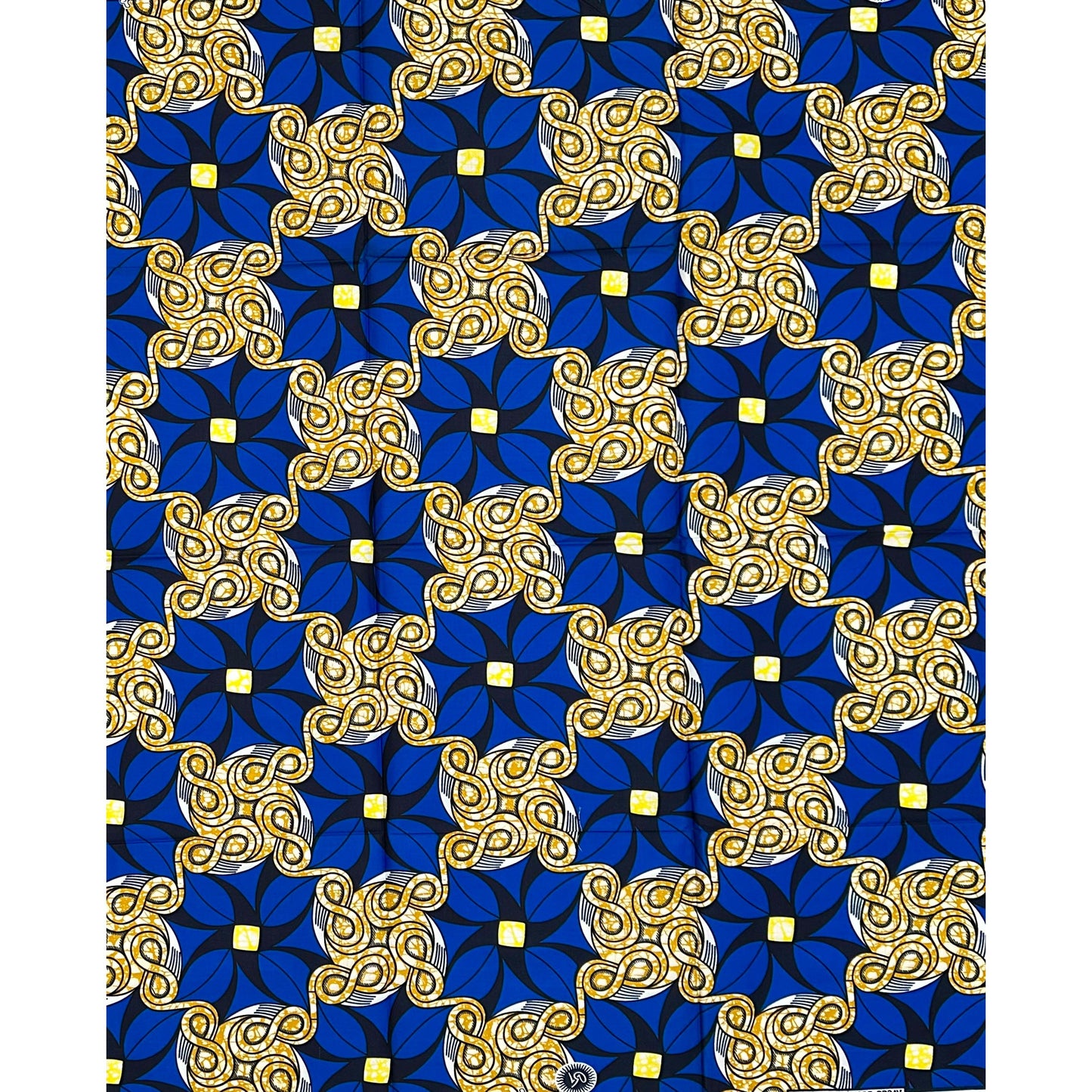 African Print Fabric/ Ankara - Blue, Brown, Yellow ‘Gold Coast Code' Design, 1 YARD