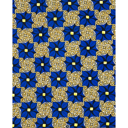 African Print Fabric/ Ankara - Blue, Brown, Yellow ‘Gold Coast Code' Design, 1 YARD