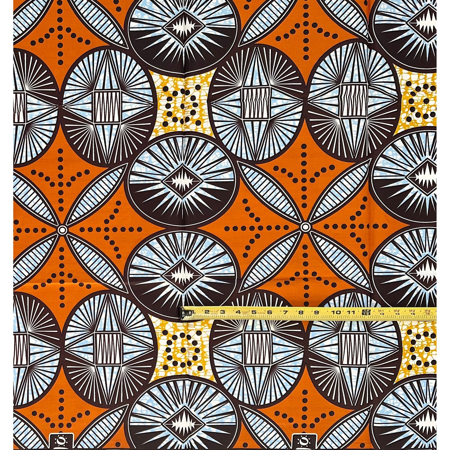 African Print Fabric/ Ankara - Shades of Brown, Blue ‘Ilé Compass' Design, 1 YARD