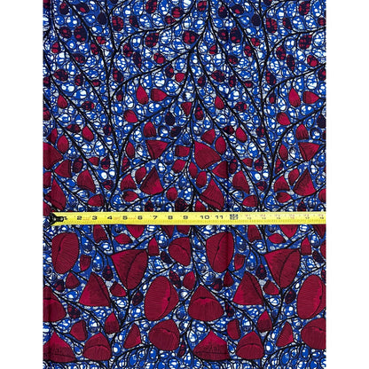 African Print Fabric/ Ankara - Blue, Plum, Brown “Osara Crownline”,  1 YARD