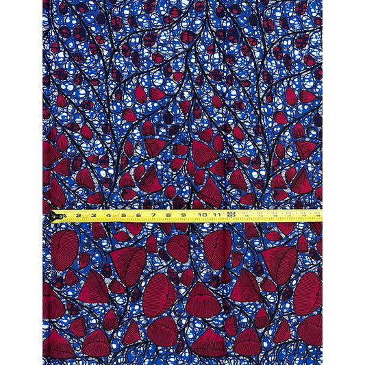 African Print Fabric/ Ankara - Blue, Plum, Brown “Osara Crownline”,  1 YARD