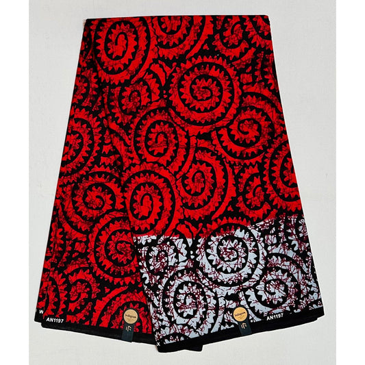 African Print Fabric/ Ankara - Red, Black, Light Gray 'Nzinga Flame', YARD OR WHOLESALE