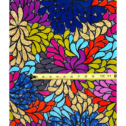 African Print Fabric/ Ankara - Blue, Pink, Orange, Purple, Green, Gray 'Omolara Bloom' Design, YARD or WHOLESALE