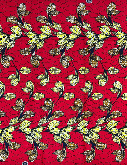 African Print Fabric/ Ankara - Red, Yellow, Brown ‘Intensity,’ 1 YARD