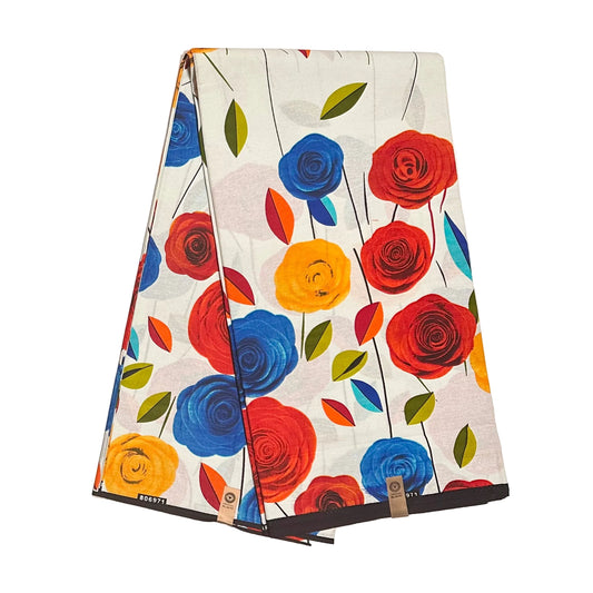 African Print Fabric/Ankara - Red, Blue, Marigold, Green "Ondo Bloom Theory" Design, YARD or WHOLESALE