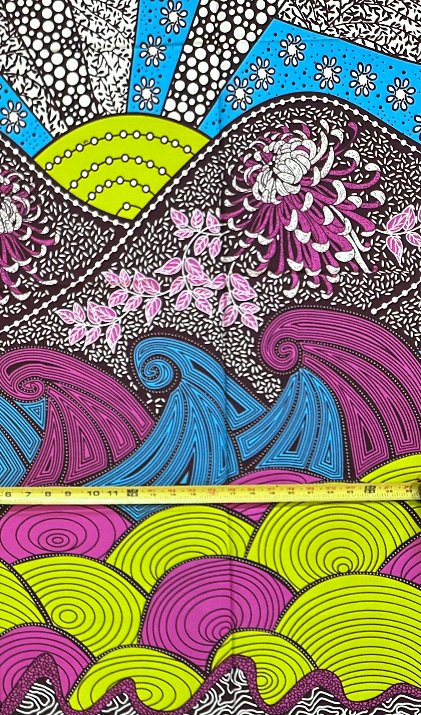 African Print Fabric/Ankara - Purple, Blue, Green, Brown "Contour Assembly" Design, Yard