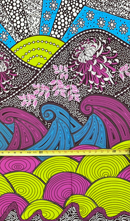 African Print Fabric/Ankara - Purple, Blue, Green, Brown "Contour Assembly" Design, Yard