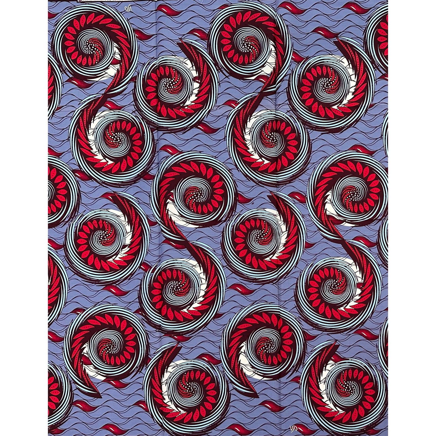 African Print Fabric/ Ankara - Gray, Blue, Red, Brown "Nkemjika" Design, Yard