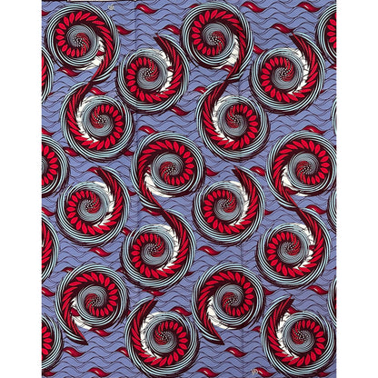 African Print Fabric/ Ankara - Gray, Blue, Red, Brown "Nkemjika" Design, Yard