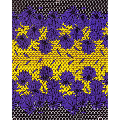 African Print Fabric/Ankara - Purple, Yellow, Brown "No Competition" Design