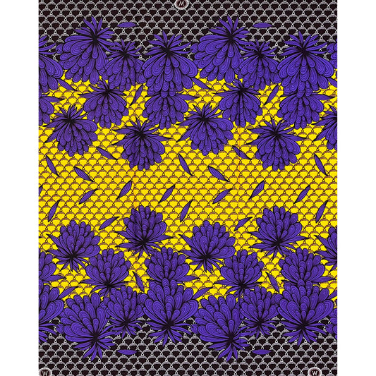African Print Fabric/Ankara - Purple, Yellow, Brown "No Competition" Design