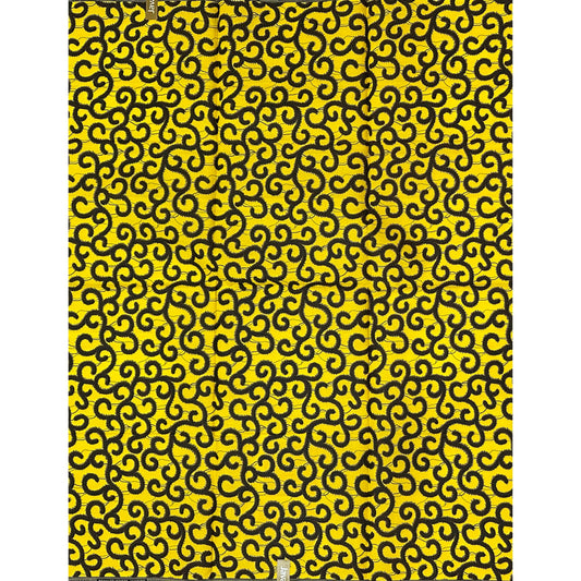 African Print Fabric/Ankara - Yellow, Brown  "Swirlicious" Design, Per Yard