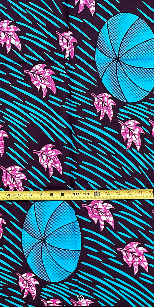African Print Fabric/ Ankara - Blue, Pink, Brown ‘Everyone Knew It Would Rain' Design, YARD