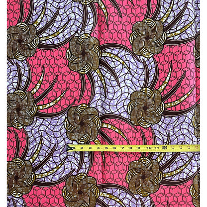 African Print Fabric/Ankara - Purple, Pink, Brown “Zawadi" Design, 1 Yard