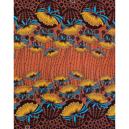 African Print Fabric/ Ankara - Brown, Blue,  Yellow 'After the Applause', YARD or WHOLESALE