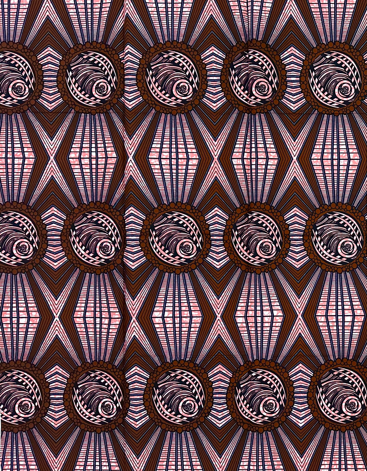 African Print Fabric/Ankara - Brown, Pink "Koidu Orbit" Design, 1 Yard