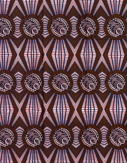 African Print Fabric/Ankara - Brown, Pink "Koidu Orbit" Design, 1 Yard
