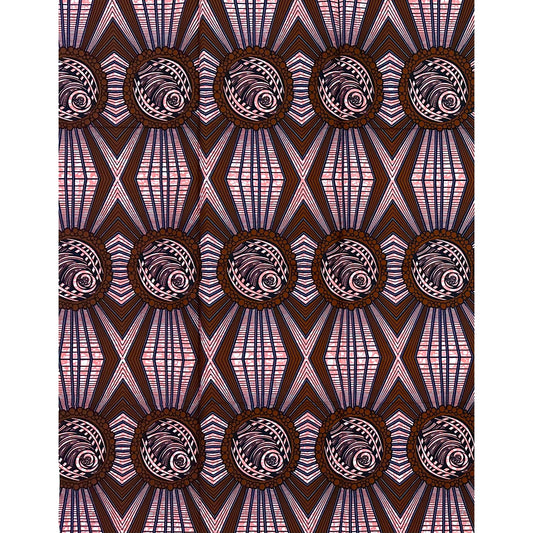 African Print Fabric/Ankara - Brown, Pink "Koidu Orbit" Design, 1 Yard