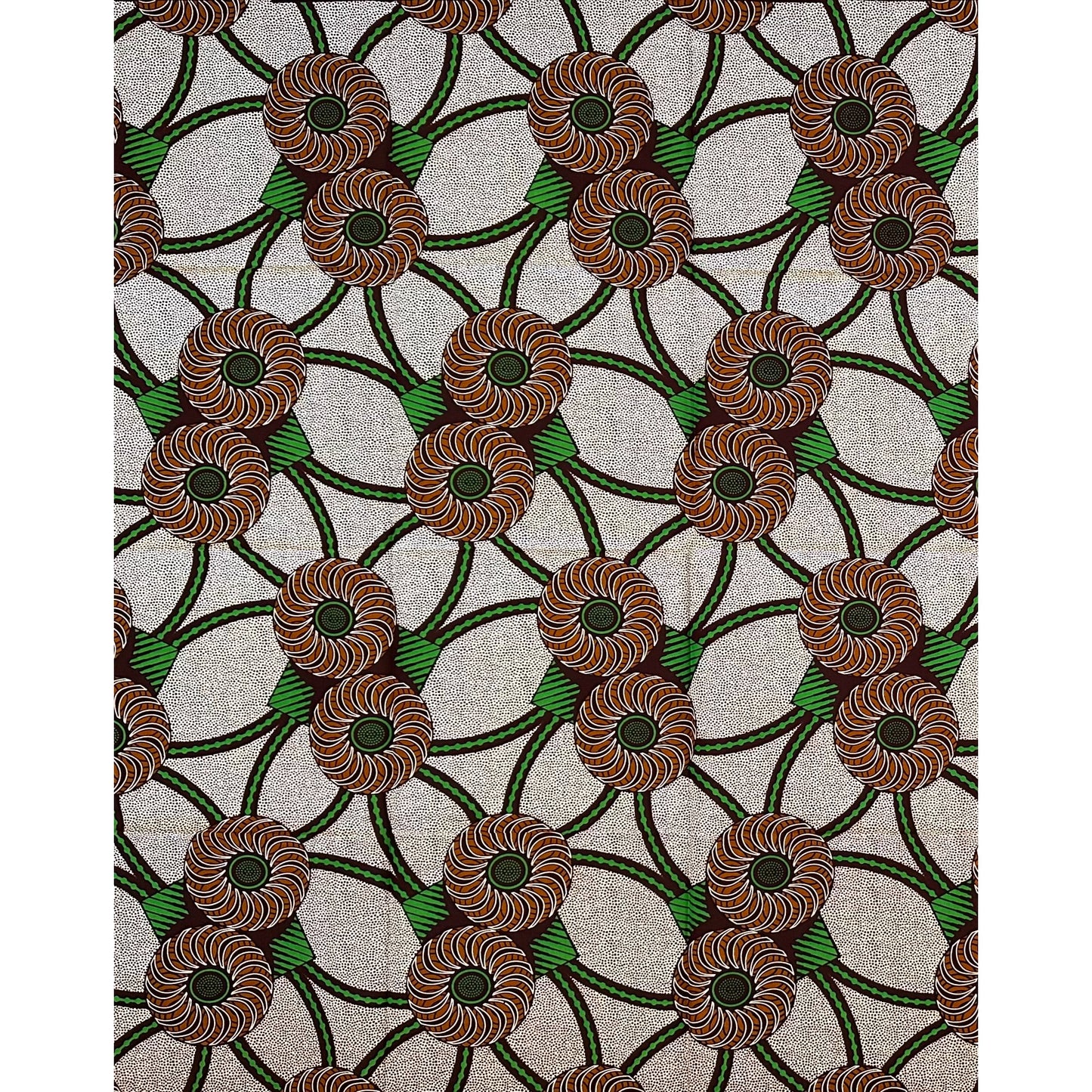 African Print Fabric/ Ankara - Green, Brown, Cream 'Closed Loop,’ 1 YARD