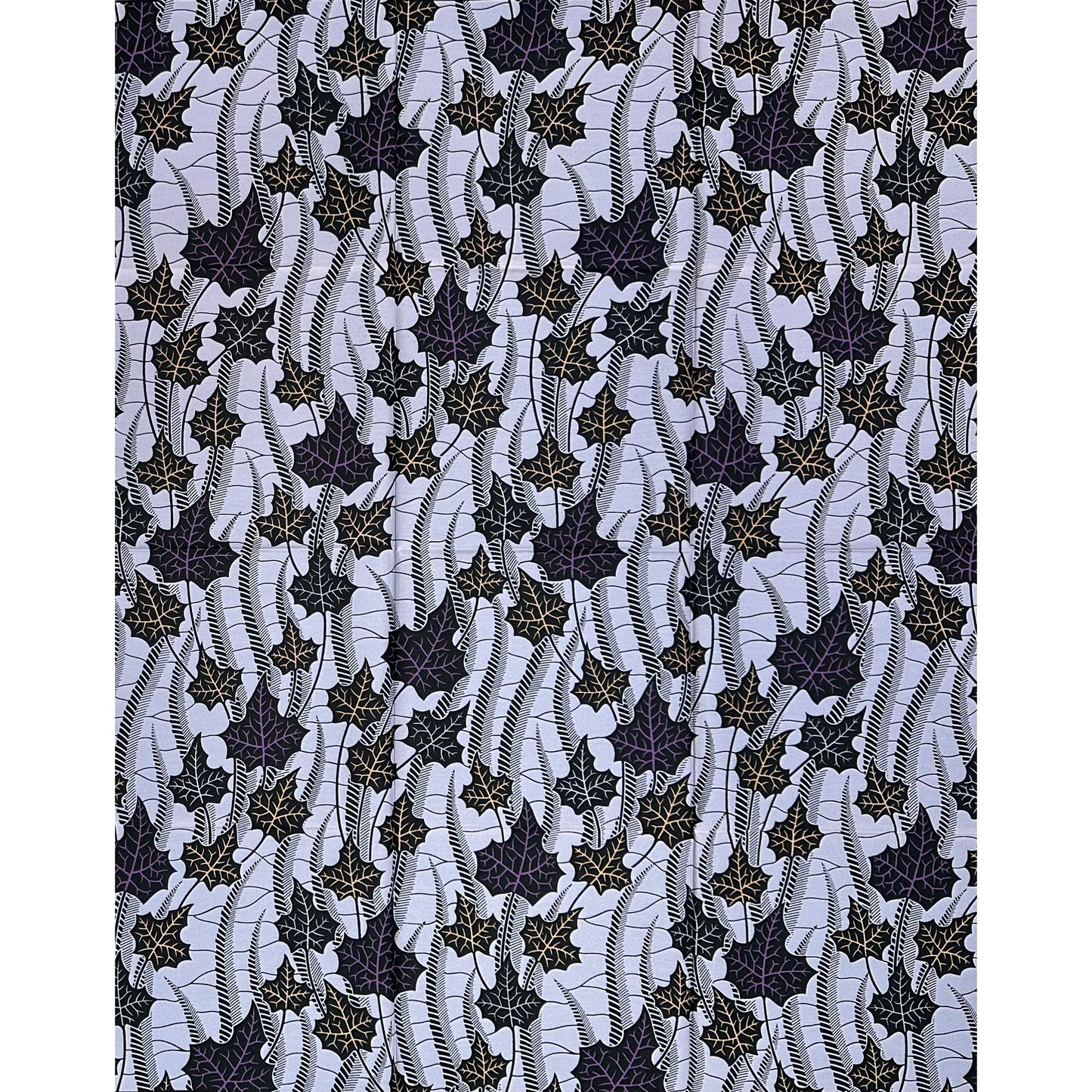 African Print Fabric/ Ankara - Gray, Purple, Black, Brown ‘Whispering Grove' Design, 1 YARD