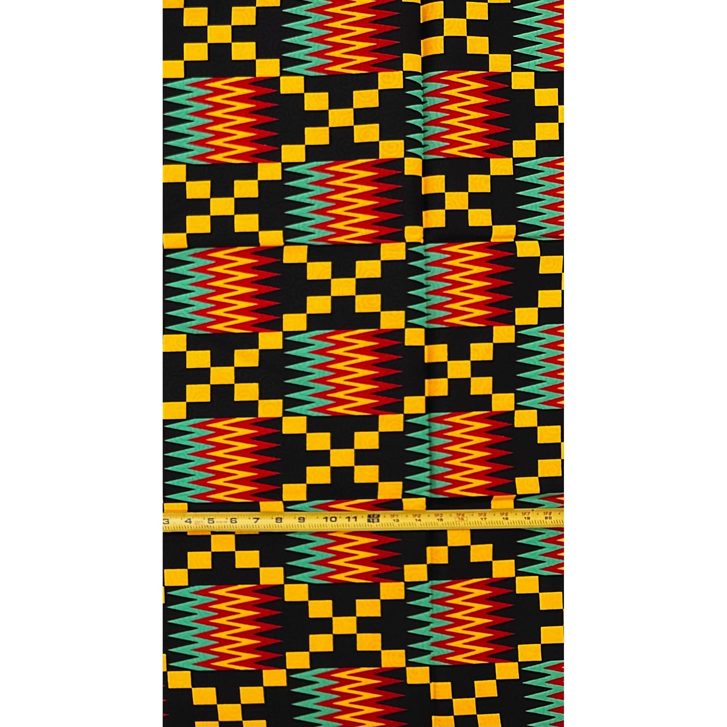 African Print Fabric/Ankara - Marigold, Red, Black, Green "The King’s Drummer" Kente, 1 Yard